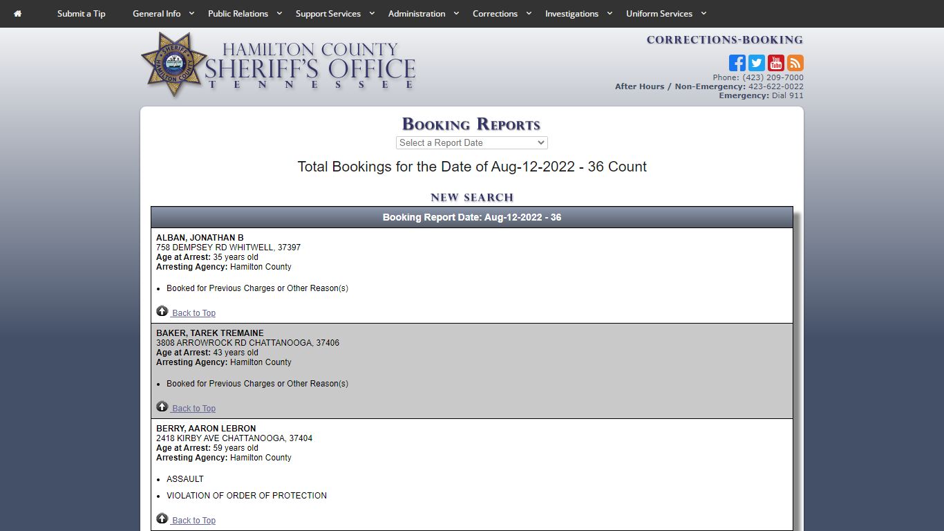 HCSO-Corrections-Booking Reports